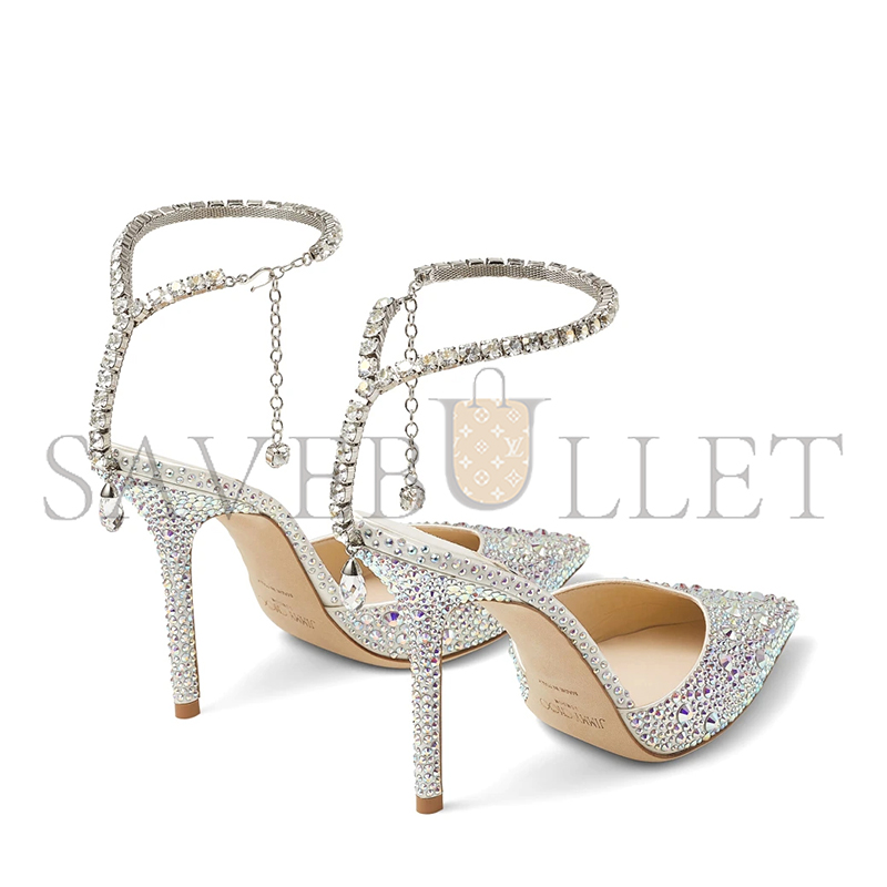 Ji*y Ch* saeda 100 ivory satin pumps with crystal embellishment saeda100bam